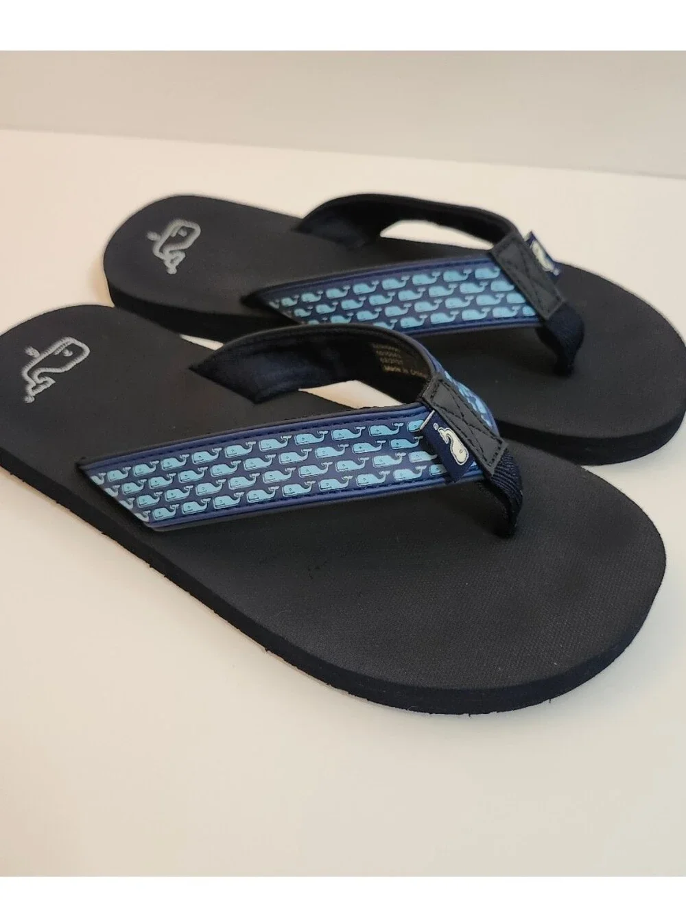VINEYARD VINES WHALE CLASSIC FLIP FLOPS Thong SANDALS Navy Kids Size 6 *READ*